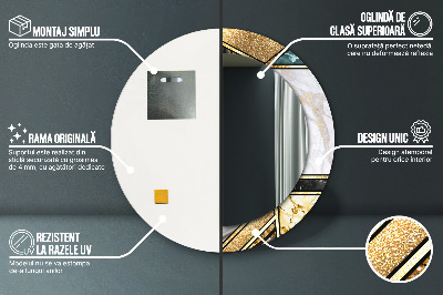 Miroir rond avec décoration Marbre agate et or