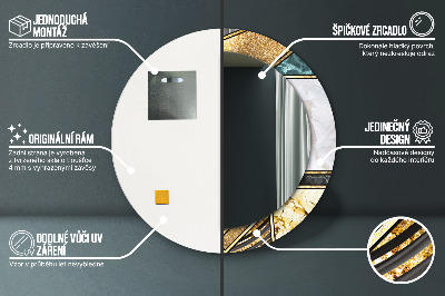 Miroir rond avec décoration Marbre agate et or