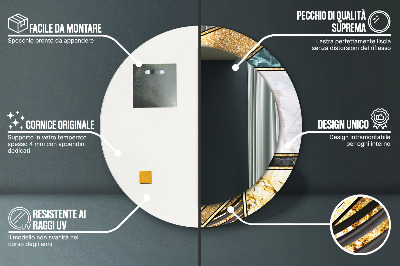 Miroir rond avec décoration Marbre agate et or