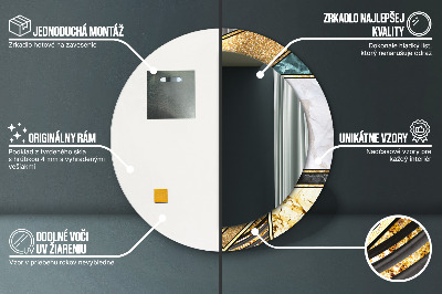 Miroir rond avec décoration Marbre agate et or