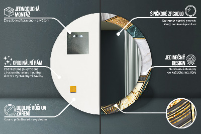 Miroir rond avec décoration Marbre agate et or