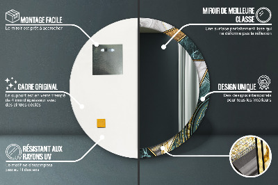 Miroir rond avec décoration Marbre agate et or