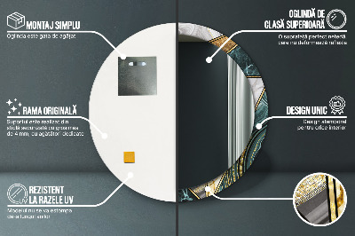 Miroir rond avec décoration Marbre agate et or