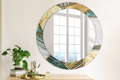 Miroir rond avec décoration Marbre agate et or