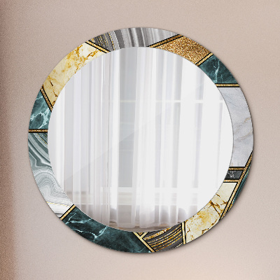 Miroir rond avec décoration Marbre agate et or