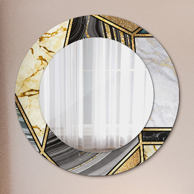 Miroir rond avec décoration Marbre agate et or