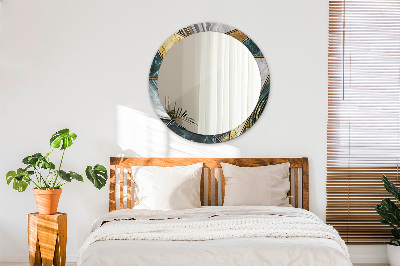Miroir rond avec décoration Marbre agate et or