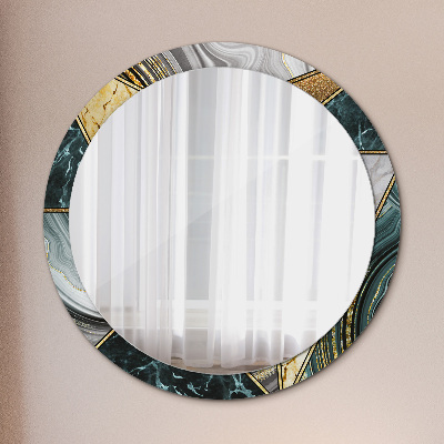 Miroir rond avec décoration Marbre agate et or