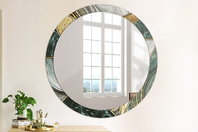 Miroir rond avec décoration Marbre agate et or