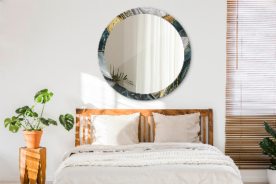 Miroir rond avec décoration Marbre agate et or