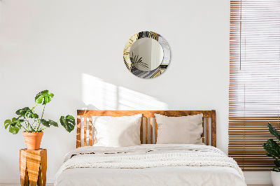 Miroir rond avec décoration Marbre agate et or