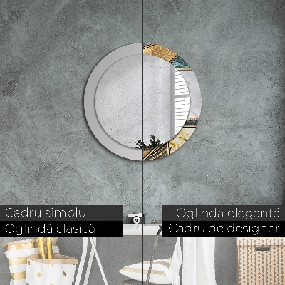 Miroir rond avec décoration Marbre agate et or
