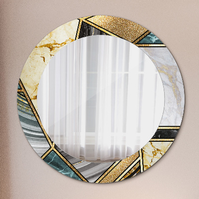 Miroir rond avec décoration Marbre agate et or