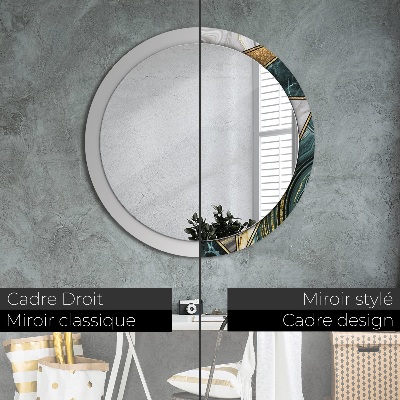 Miroir rond avec décoration Marbre agate et or