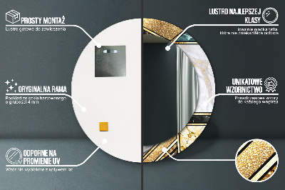 Miroir rond avec décoration Marbre agate et or