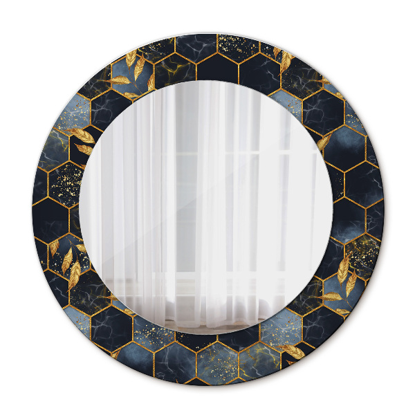 Miroir rond avec décoration Marbre hexagonal