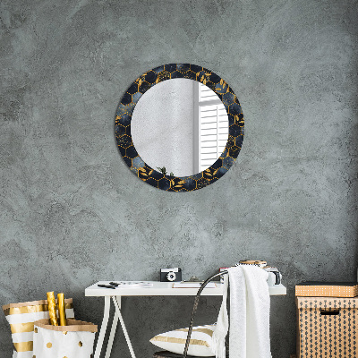 Miroir rond avec décoration Marbre hexagonal