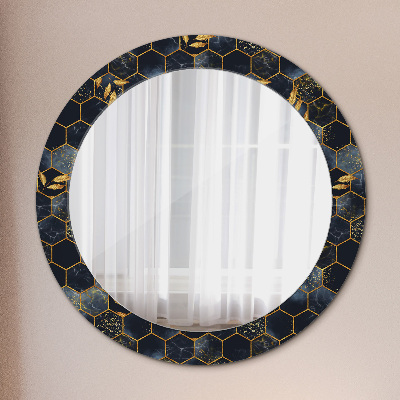Miroir rond avec décoration Marbre hexagonal