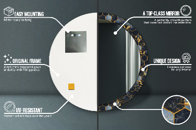 Miroir rond avec décoration Marbre hexagonal