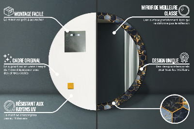 Miroir rond avec décoration Marbre hexagonal