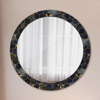 Miroir rond avec décoration Marbre hexagonal