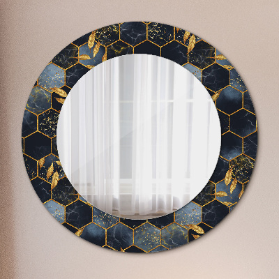 Miroir rond avec décoration Marbre hexagonal