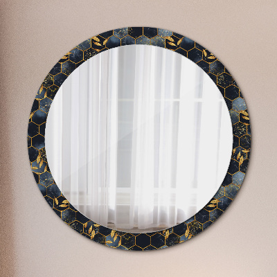Miroir rond avec décoration Marbre hexagonal