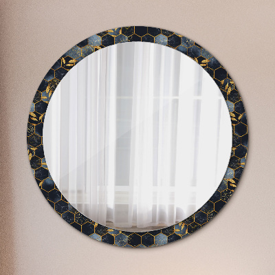 Miroir rond avec décoration Marbre hexagonal