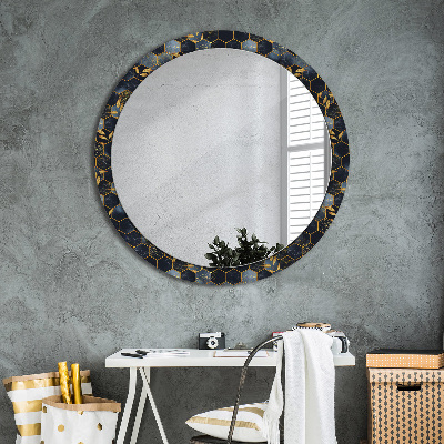 Miroir rond avec décoration Marbre hexagonal