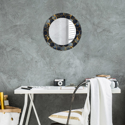 Miroir rond avec décoration Marbre hexagonal