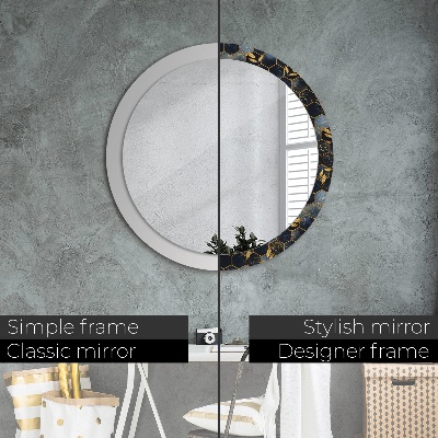 Miroir rond avec décoration Marbre hexagonal