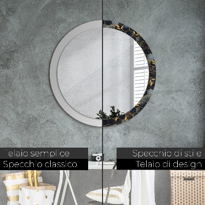Miroir rond avec décoration Marbre hexagonal