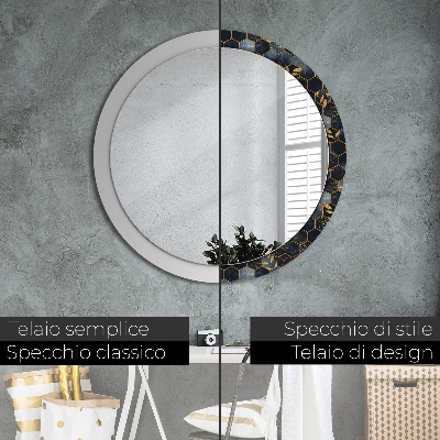 Miroir rond avec décoration Marbre hexagonal