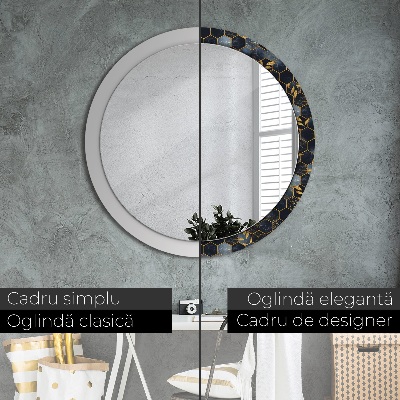 Miroir rond avec décoration Marbre hexagonal