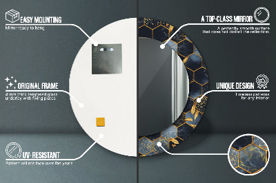 Miroir rond avec décoration Marbre hexagonal