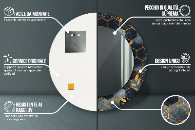 Miroir rond avec décoration Marbre hexagonal