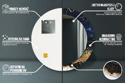 Miroir rond imprimé Marbre bleu