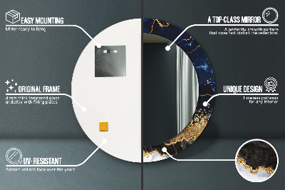 Miroir rond imprimé Marbre bleu