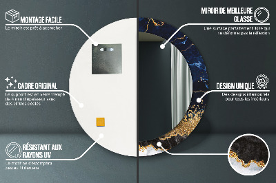 Miroir rond imprimé Marbre bleu