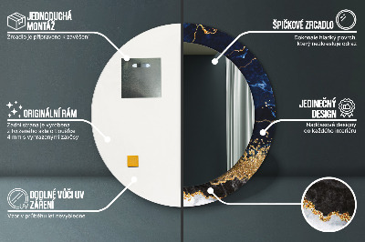 Miroir rond imprimé Marbre bleu