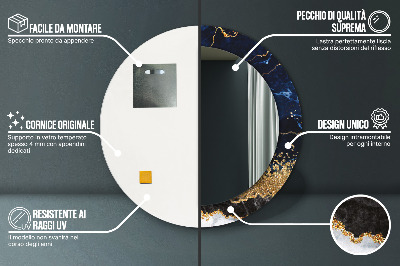 Miroir rond imprimé Marbre bleu