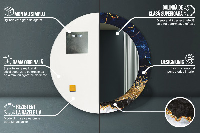 Miroir rond imprimé Marbre bleu