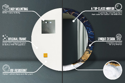 Miroir rond imprimé Marbre bleu