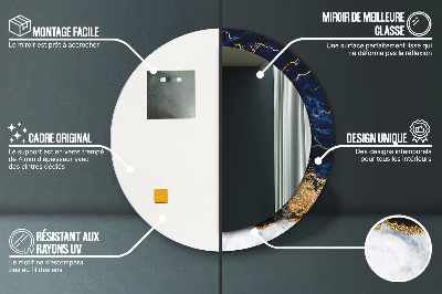 Miroir rond imprimé Marbre bleu