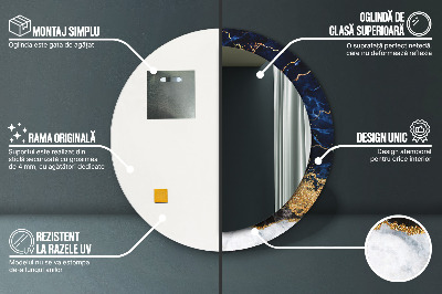 Miroir rond imprimé Marbre bleu