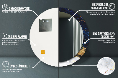 Miroir rond imprimé Marbre bleu