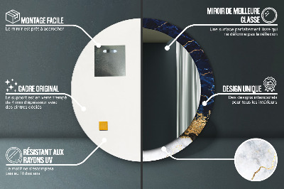 Miroir rond imprimé Marbre bleu