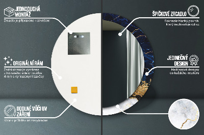 Miroir rond imprimé Marbre bleu