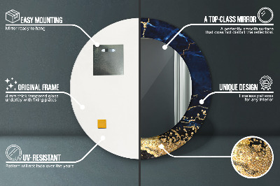 Miroir rond imprimé Marbre bleu