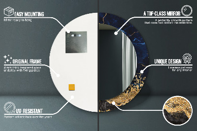 Miroir rond imprimé Marbre bleu